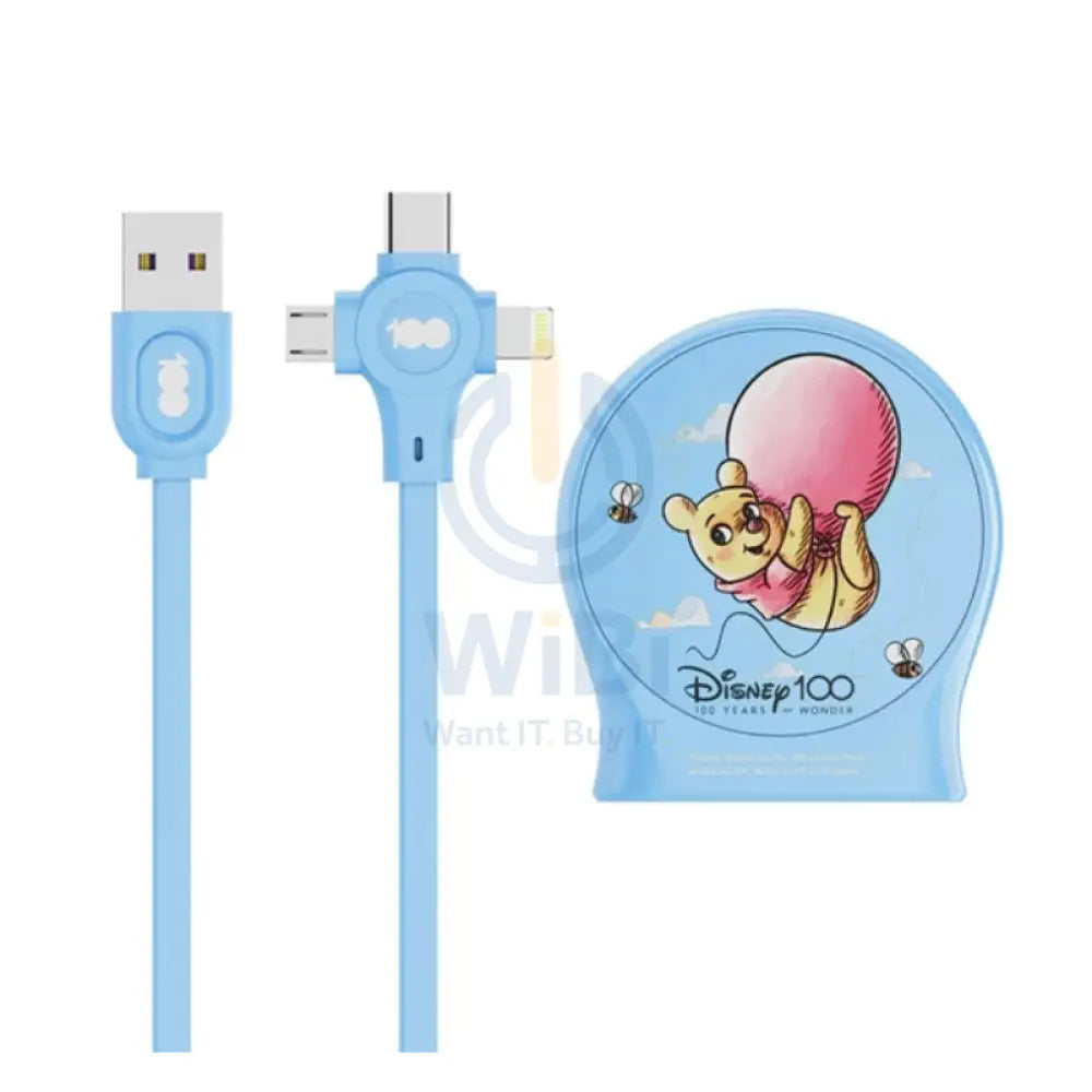 Disney QS-C01 100th anniversary one-to-three telescopic data cable - Little Winne Blue Accessories > Cables &