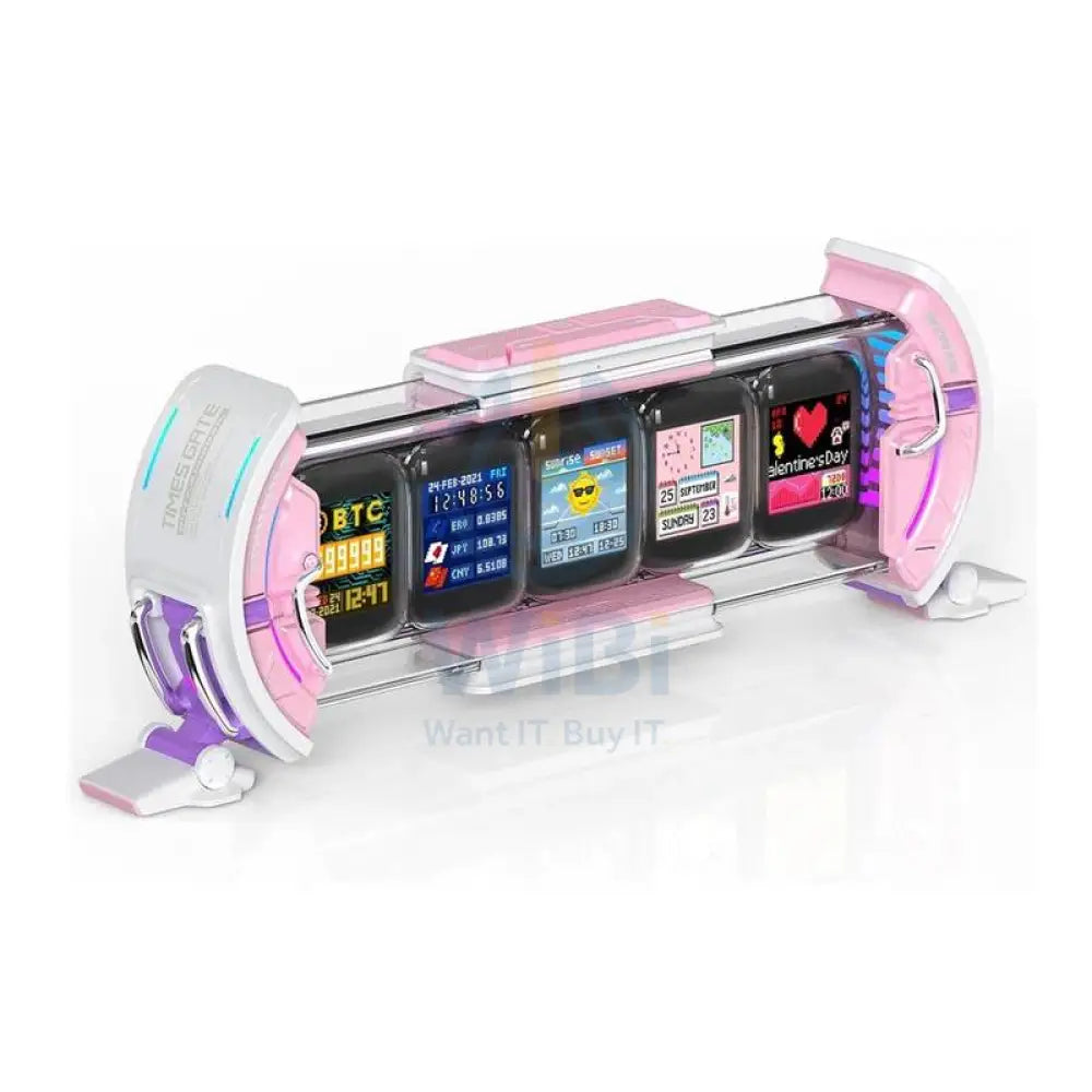 Divoom Times Gate Pixel Art Informative Cyberpunk Digital Clock Display - Pink Accessories > Smart Devices