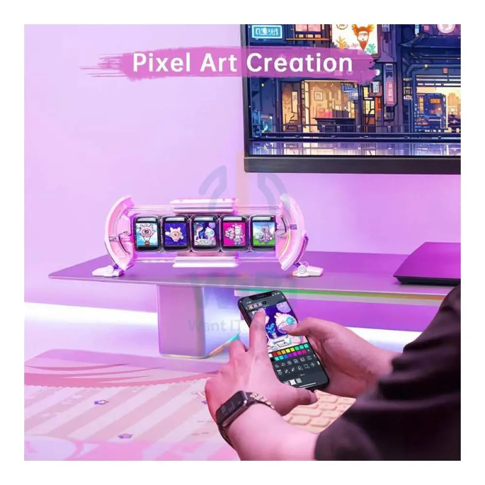 Divoom Times Gate Pixel Art Informative Cyberpunk Digital Clock Display - Pink Accessories > Smart Devices