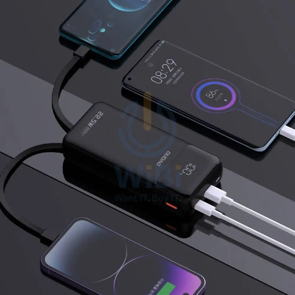 DUDAO K15 Pro Power Bank Built-in Cable - 20000mAh / 22.5W / Black Accessories > Power Bank