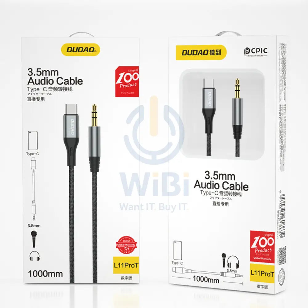 DUDAO L11PROT Type-C To 3.5mm Aux Cable - 1 Meter / Grey Accessories > Cables & Converters > Cables