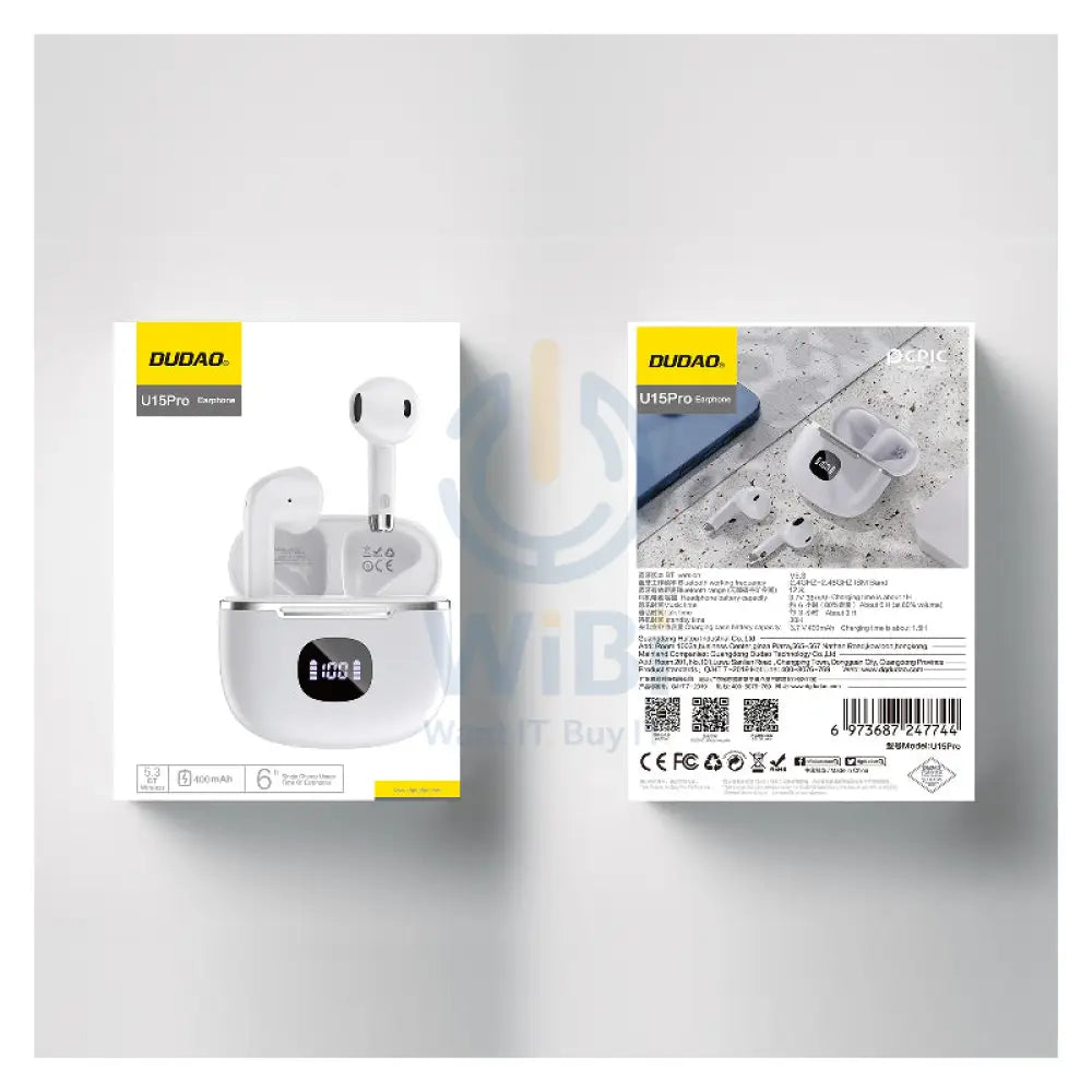 DUDAO U15Pro Upgrade TWS LED Display Earbuds - In-Ear / Wireless / White Accessories > Audio > Headphones