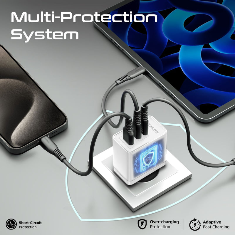 PROMATE PowerPort-45 Power Delivery GaNFast Charger - 45W / USB-C / USB-A / White