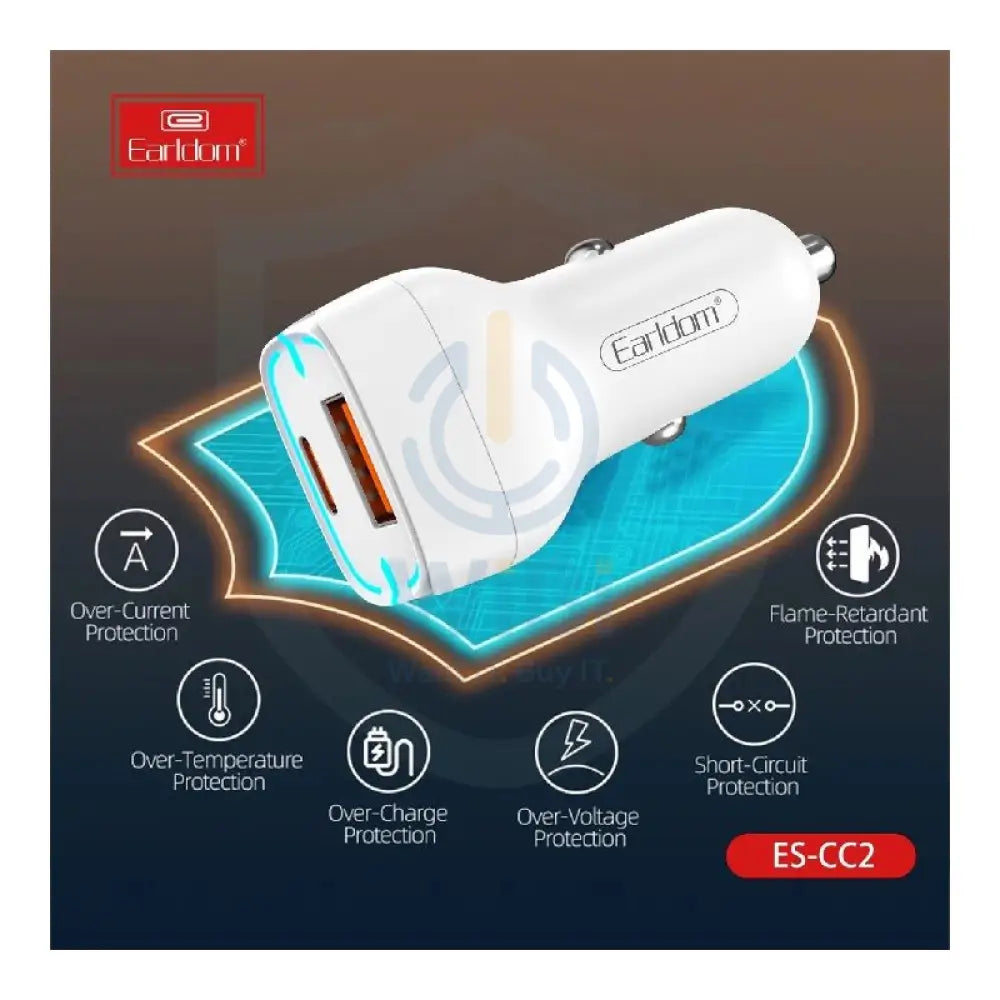 Earldom ES-CC2 Car Charger - 20W / White Accessories > Mobiles & Tablets > Mobiles > Car Chargers