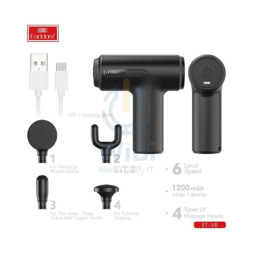 Earldom ET-V6 Mini Vibration Massage Gun - 1200mAh / Black Accessories > Smart Devices