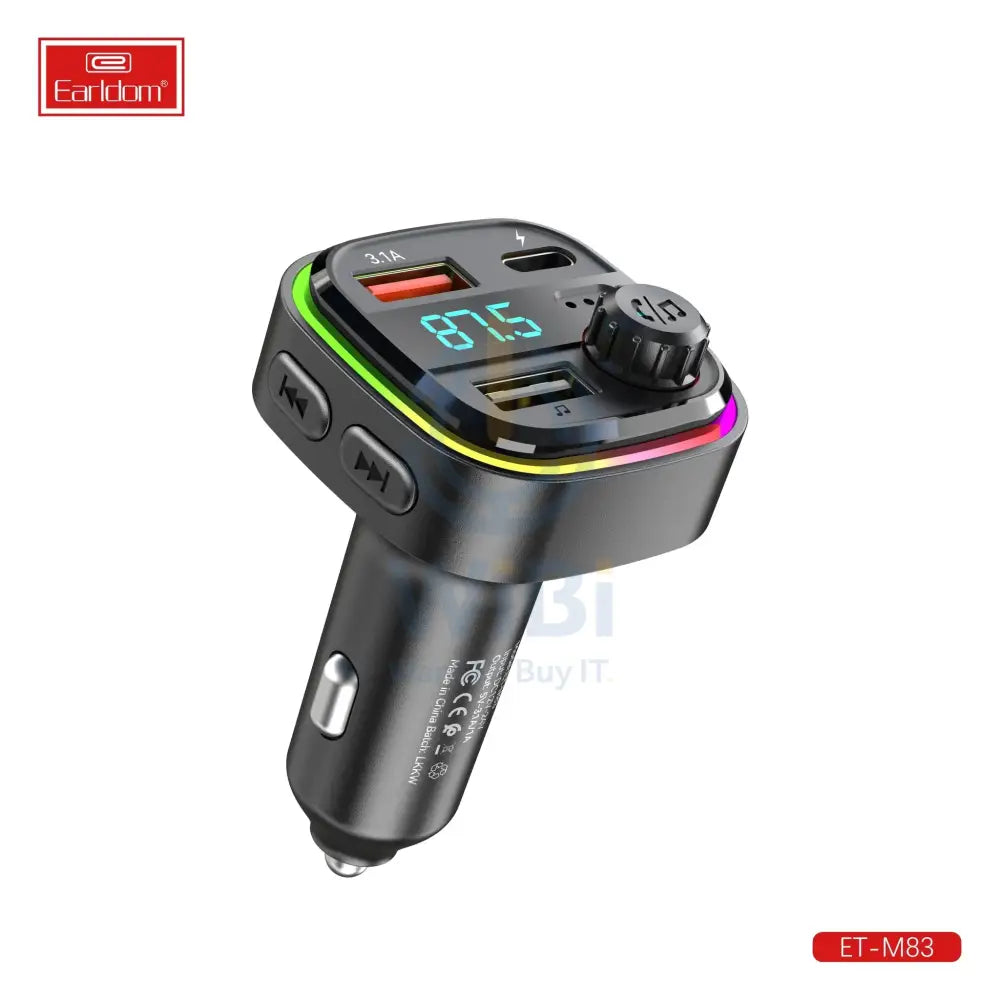 Earldom FM Bluetooth Transmitter With Fast Car Charger LED with Music Player – Black Accessories > Power Adapters