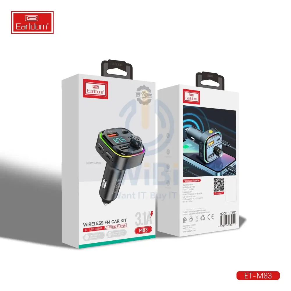 Earldom FM Bluetooth Transmitter With Fast Car Charger LED with Music Player – Black Accessories > Power Adapters