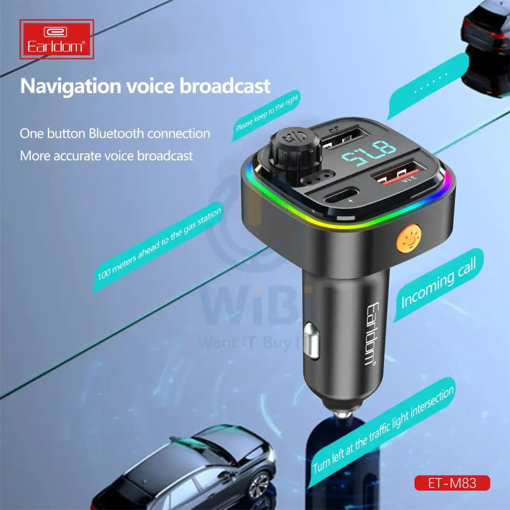 Earldom FM Bluetooth Transmitter With Fast Car Charger LED with Music Player – Black Accessories > Power Adapters