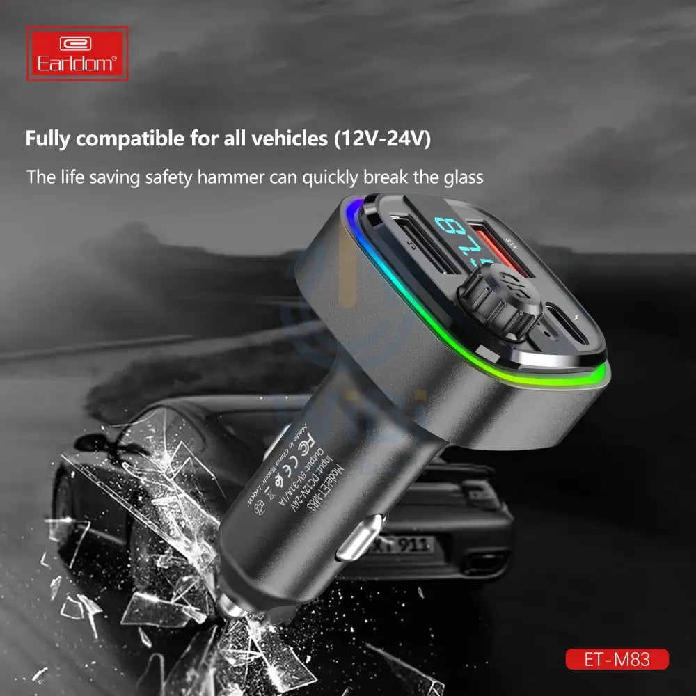 Earldom FM Bluetooth Transmitter With Fast Car Charger LED with Music Player – Black Accessories > Power Adapters