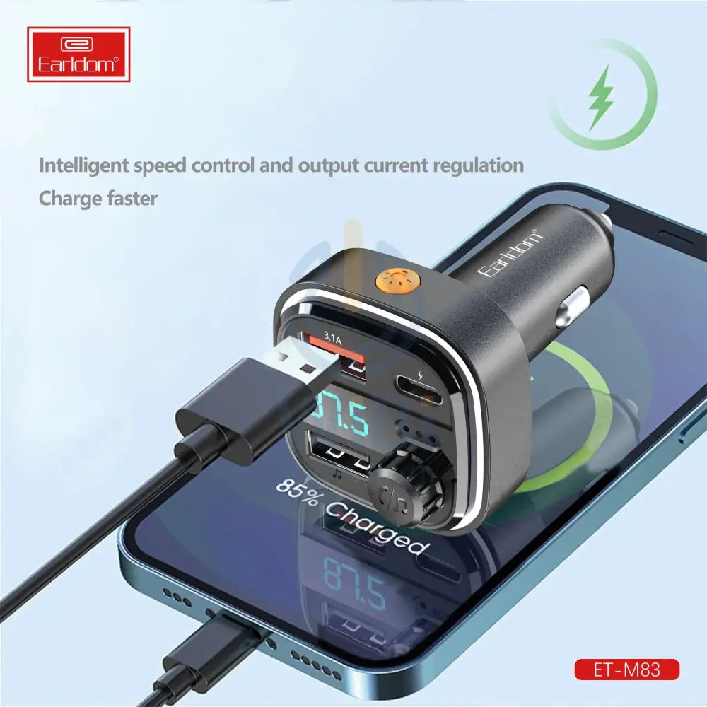 Earldom FM Bluetooth Transmitter With Fast Car Charger LED with Music Player – Black Accessories > Power Adapters