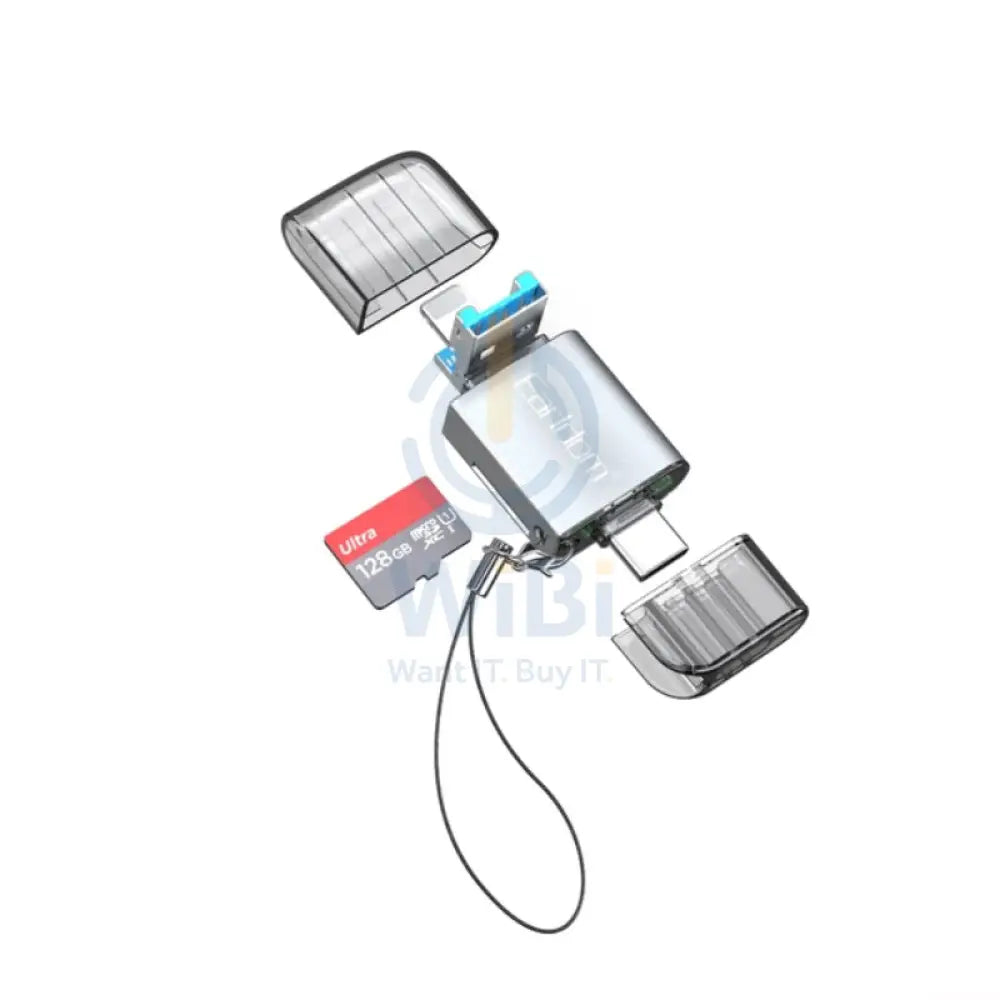 Earldom OT82 4-in-1 Mini Aluminium Card Reader - USB-A / Lightning / USB-C Storage > Memory Cards
