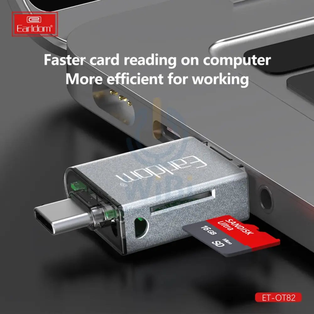 Earldom OT82 4-in-1 Mini Aluminium Card Reader - USB-A / Lightning / USB-C Storage > Memory Cards