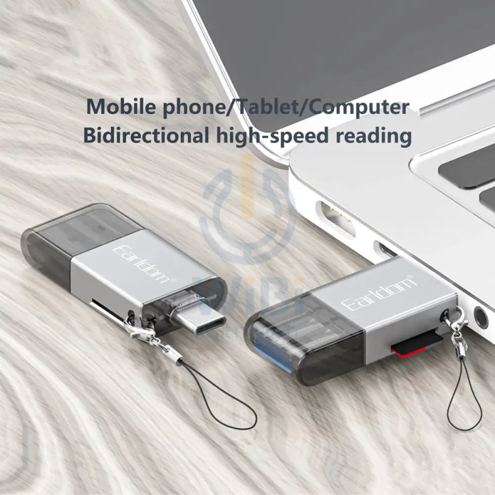 Earldom OT82 4-in-1 Mini Aluminium Card Reader - USB-A / Lightning / USB-C Storage > Memory Cards