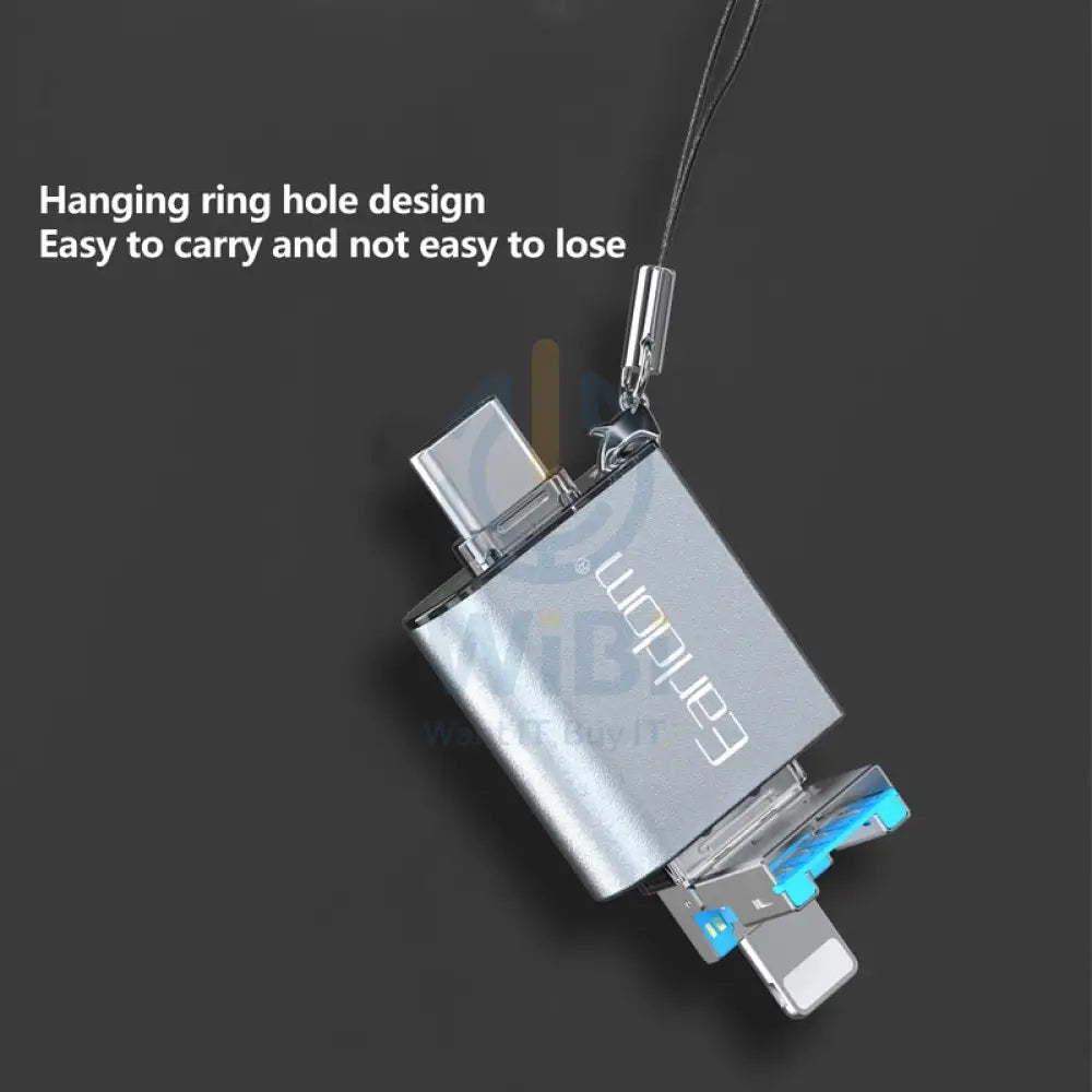 Earldom OT82 4-in-1 Mini Aluminium Card Reader - USB-A / Lightning / USB-C Storage > Memory Cards