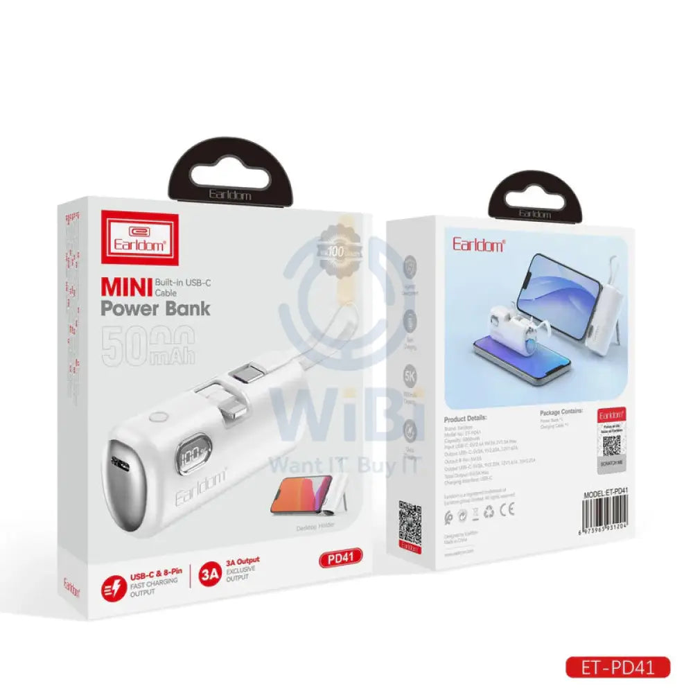 Earldom PD41 Mini PowerBank - 5000mAh / 22.5W / White Accessories > Power Bank