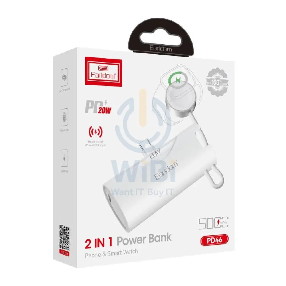 Earldom PD46 Mini PowerBank with Charging Cable - 5000mAh / 20W / White Accessories > Power Bank