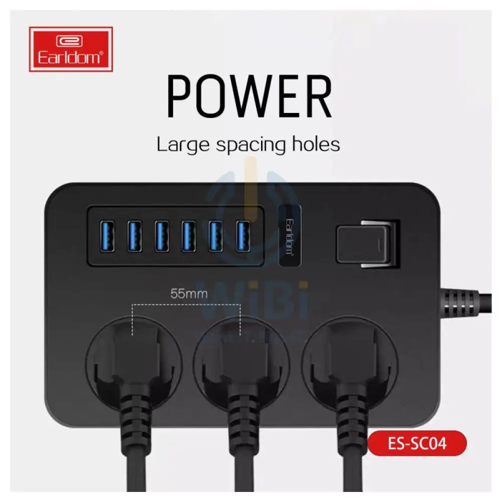 Earldom SC04 Power Strip Extension - 3 Way / USB / Black Accessories > Power > Power Protection > Surge Protector
