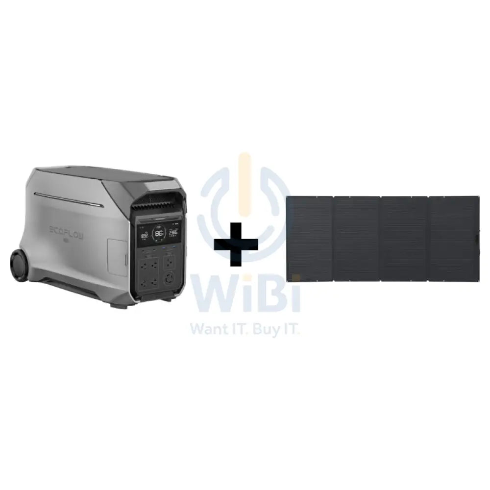 EcoFlow DELTA Pro 3 Portable Power Station - 4096Wh / Black/Silver + EcoFlow 400W Portable Solar Panel Accessories >