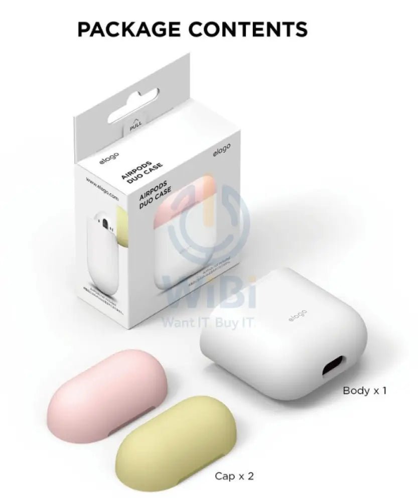 Elago AirPods 1 & 2 Duo Case - Body-White / Top-Pink Yellow Accessories > Mobiles & Tablets > Mobiles