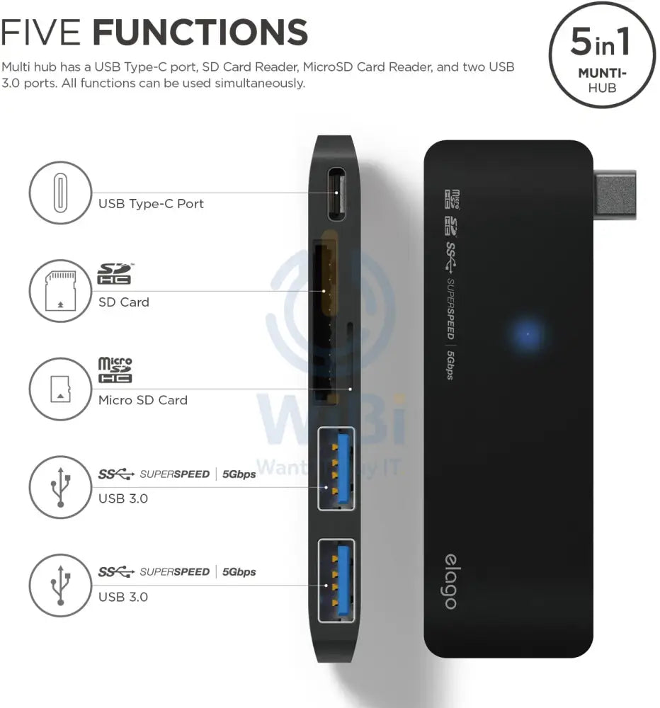 Elago Aluminum Charging Multi Hub USB-C - Black Accessories > USB Hub
