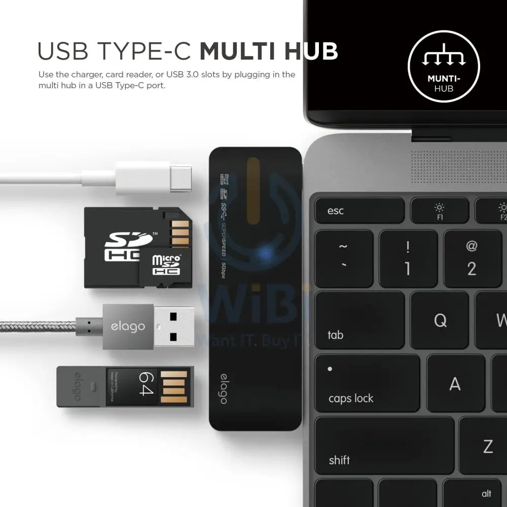 Elago Aluminum Charging Multi Hub USB-C - Black Accessories > USB Hub