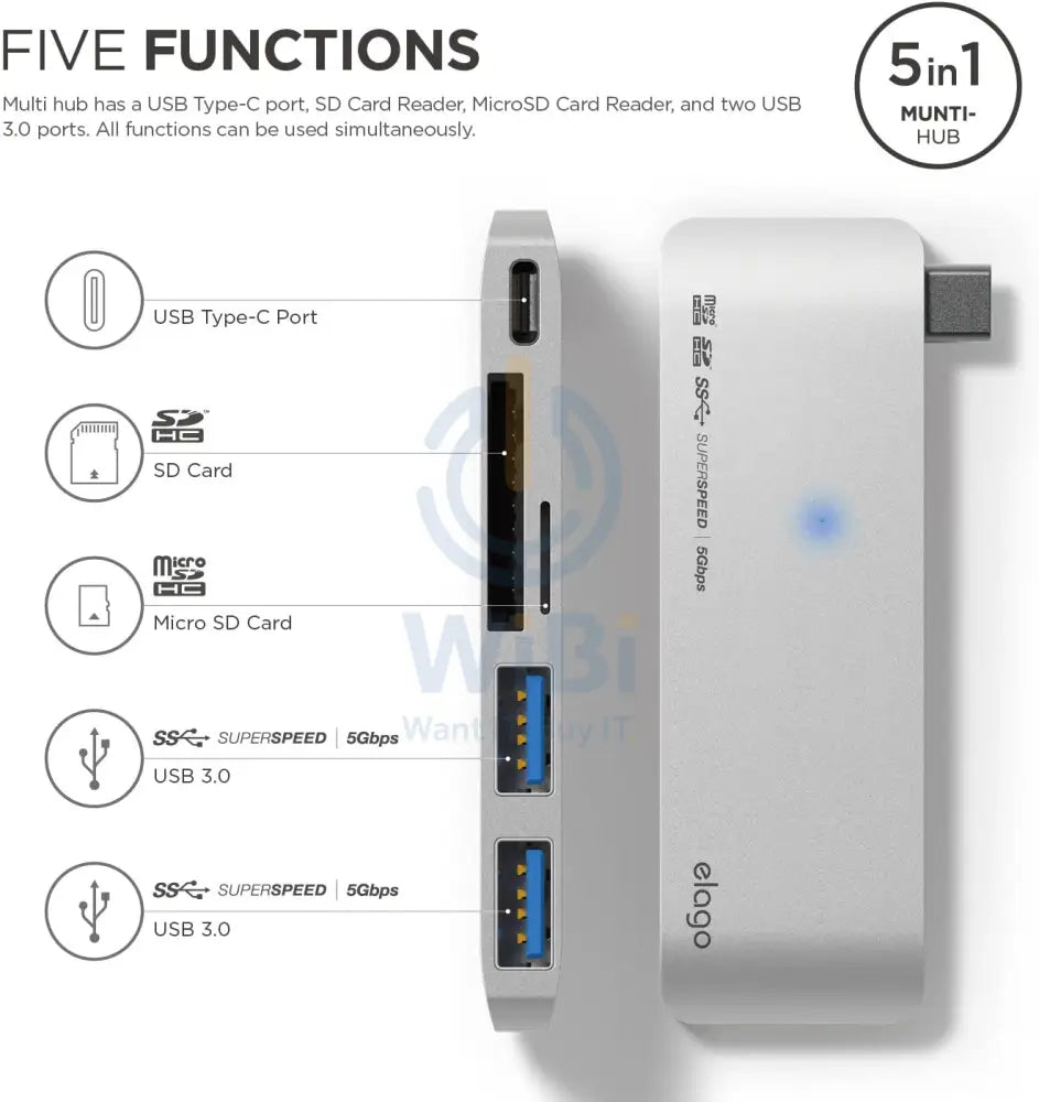 Elago Aluminum Charging Multi Hub USB-C - Silver Accessories > USB Hub