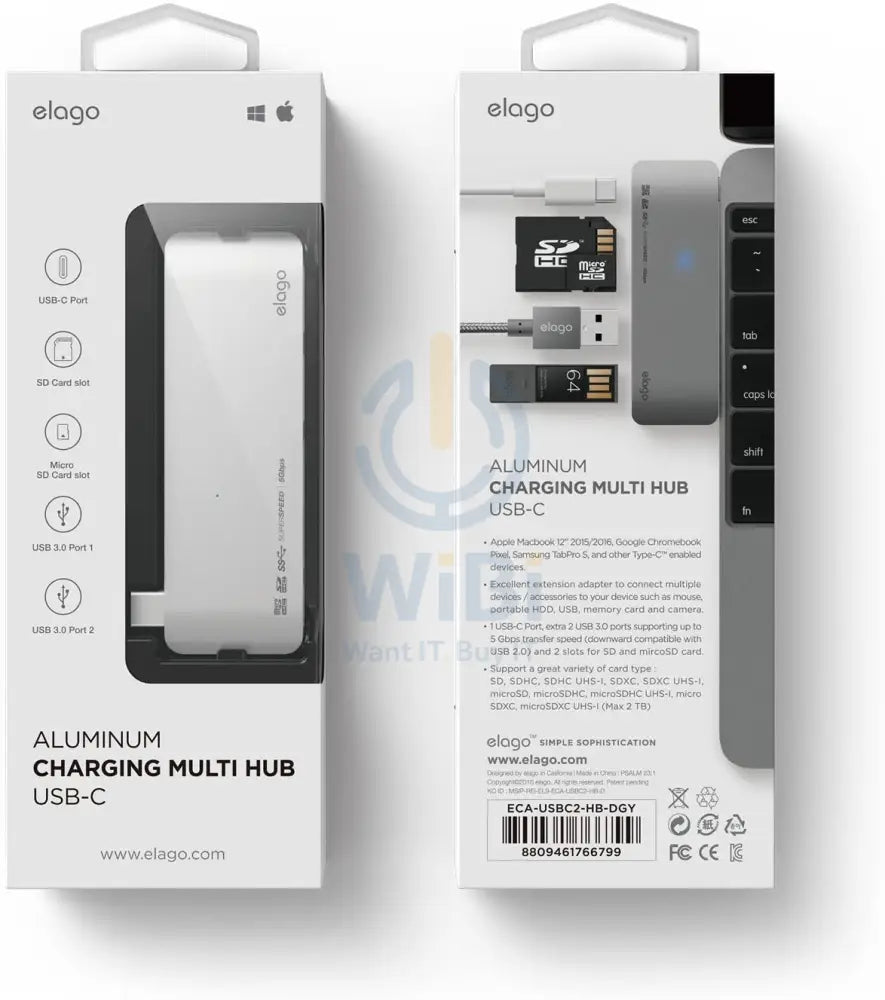 Elago Aluminum Charging Multi Hub USB-C - Silver Accessories > USB Hub