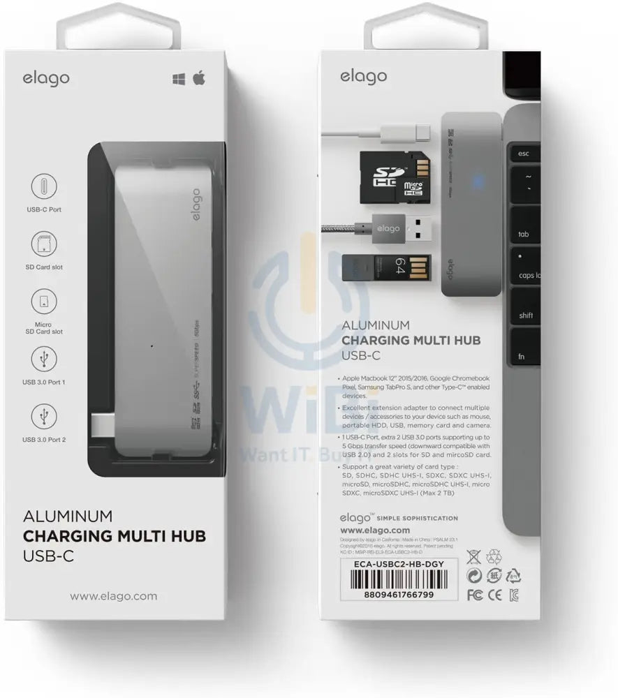 Elago Aluminum Charging Multi Hub USB-C - Space Gray Accessories > USB Hub