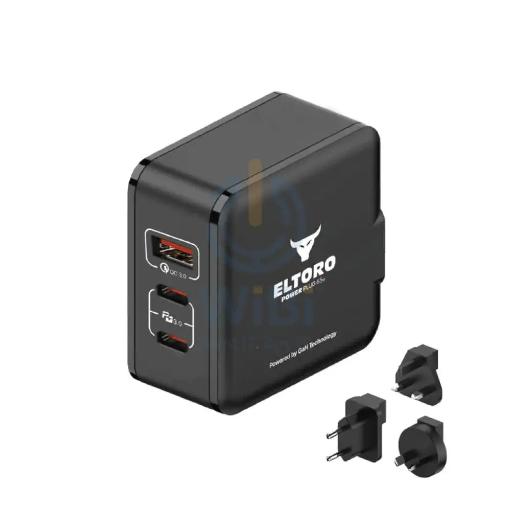 Eltoro Power Plug Home Charger with Travel Plug - 65W / GaN Tech / PD3.0 & QC3.0 / Black Accessories > Power Adapters