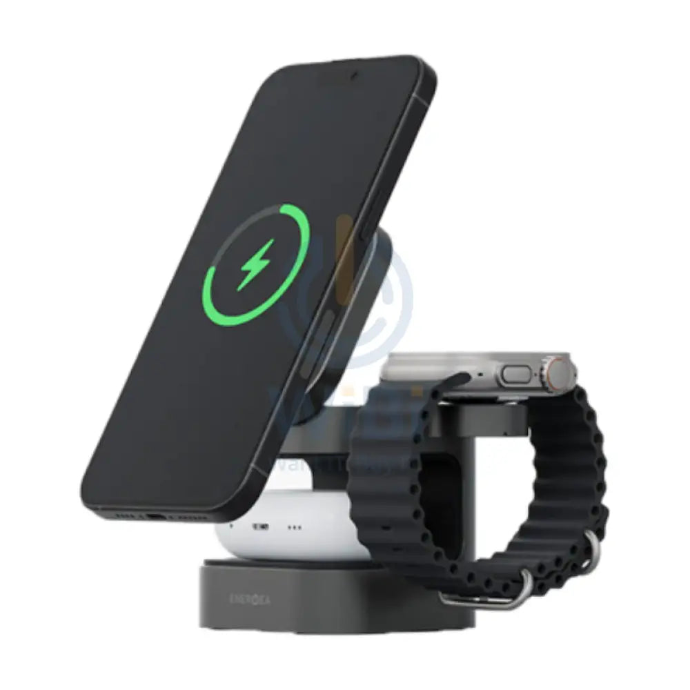 Energea MagCube 3 IN 1 Foldable Magsafe Fast Wireless Charger Gunmetal Accessories > Power Adapters