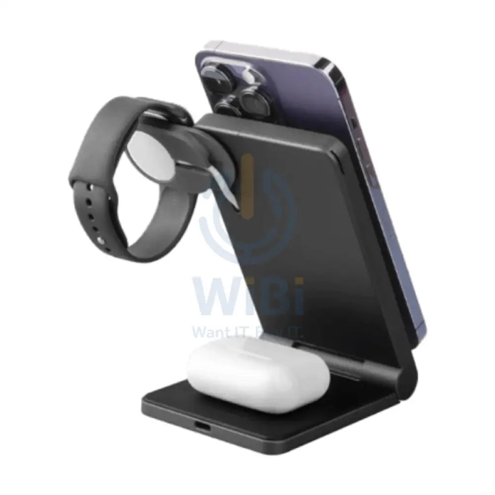 Energea MagTrio 3 IN 1 Foldable Magnetic Fast Wireless Charger 15W / Gunmetal Accessories > Power Adapters