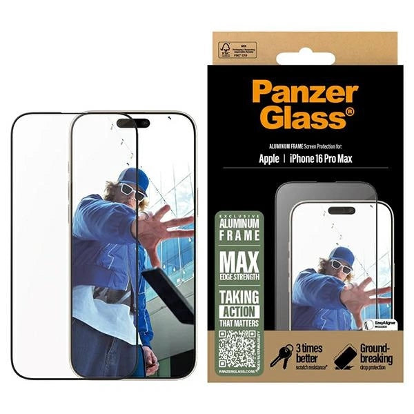 PanzerGlass Ultra-Wide Fit Alum Frame Screen Protector For Apple iPhone 16 Pro Max - Clear