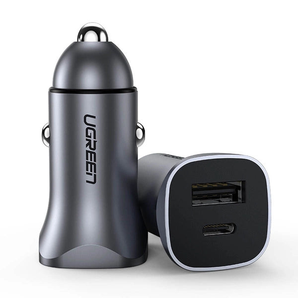 UGREEN Dual-Port Car Charger - 30W / USB-C / USB-A / Space Grey