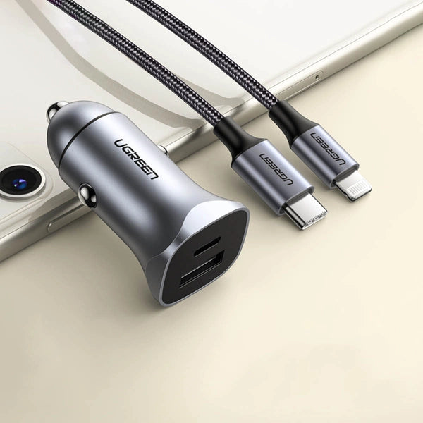 UGREEN Dual-Port Car Charger - 30W / USB-C / USB-A / Space Grey