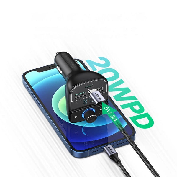 UGREEN 3-Port Bluetooth Car Charger - USB-C / USB-A / Black