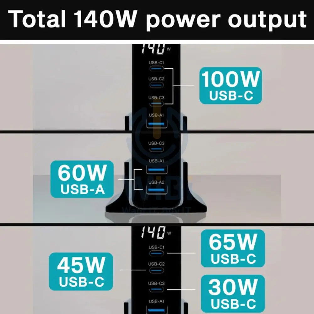 Engage 140W 5 Ports Desktop USB HUB - Black Accessories > Power Adapters