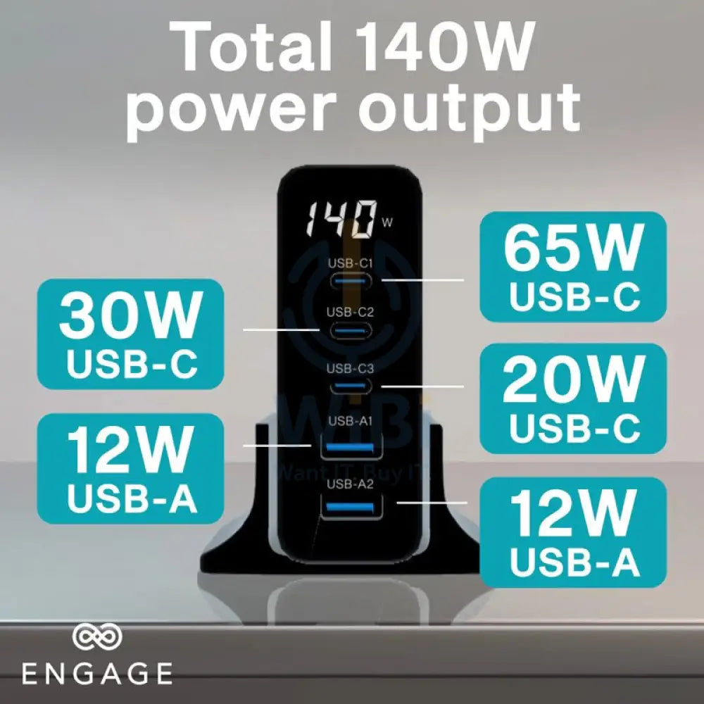 Engage 140W 5 Ports Desktop USB HUB - Black Accessories > Power Adapters