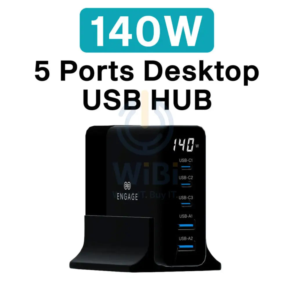 Engage 140W 5 Ports Desktop USB HUB - Black Accessories > Power Adapters