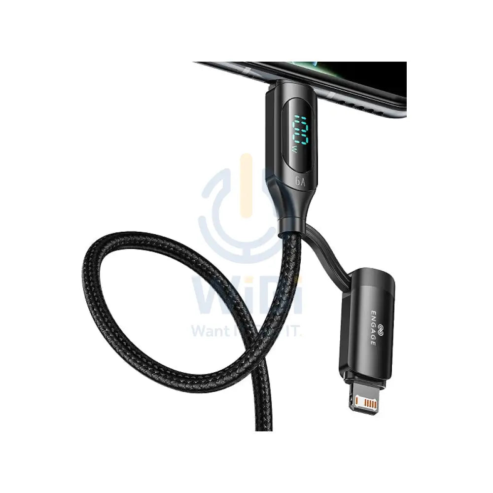 Engage 2 In 1 USB-A To USB-C Lightning 100w Fast Charging Digital Cable 1 Meter - Black Accessories > Cables &