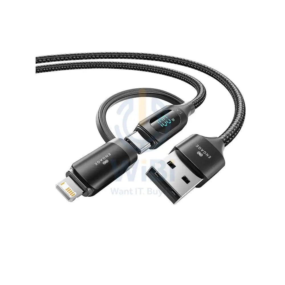 Engage 2 In 1 USB-A To USB-C Lightning 100w Fast Charging Digital Cable 1 Meter - Black Accessories > Cables &