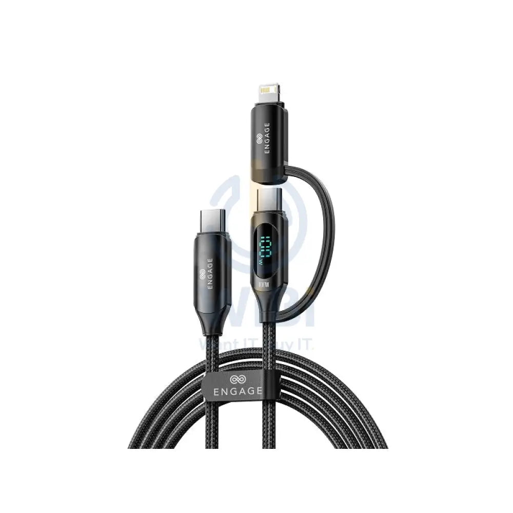 Engage 2 In 1 USB-C To USB-C Lightning 100w Fast Charging Digital Cable 1 Meter - Black Accessories > Cables &
