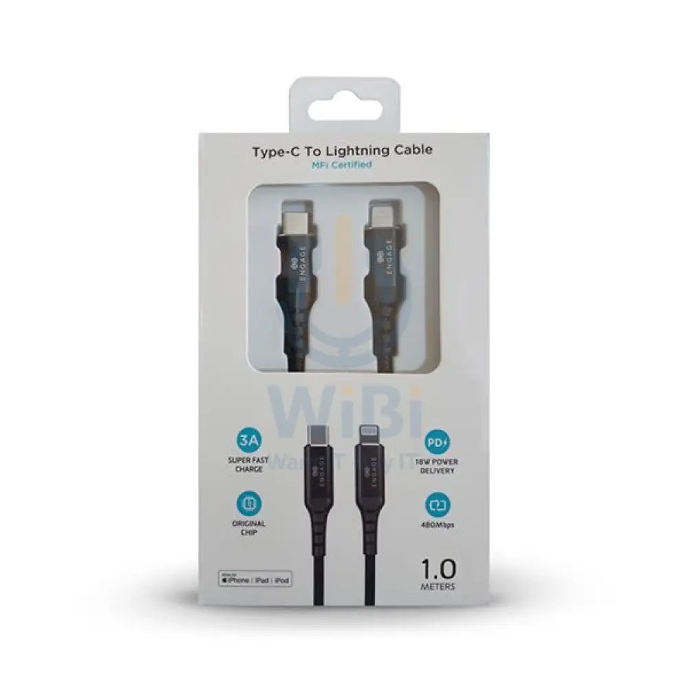 Engage PD 18W Fast Charging MFI certified Type-C to Lightning Cable 1 Meter - Black Accessories > Cables & Converters >