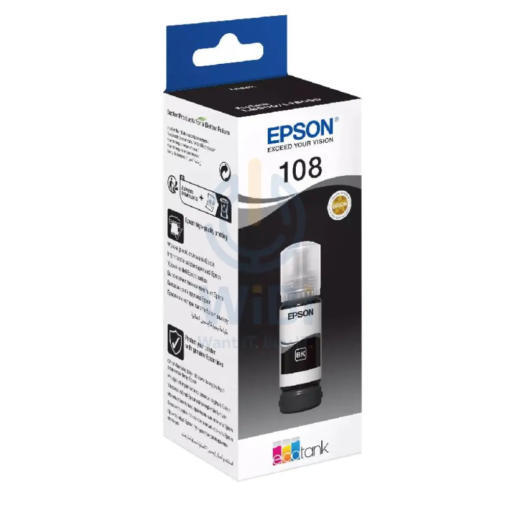 Epson 108 EcoTank Black Ink Bottle - 3600 Pages / Black Color / Ink Bottle Accessories > Printers & Scanners > Printers