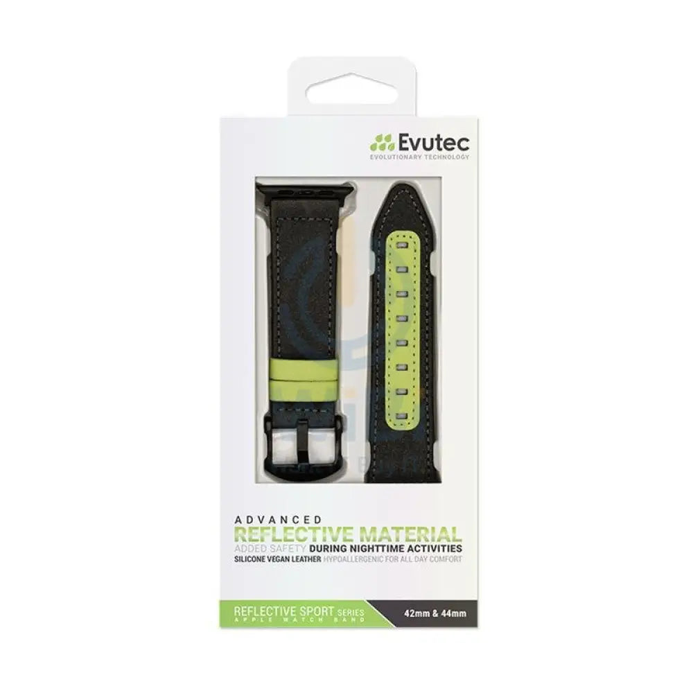 Evutec Apple Watch Band 45mm/44mm/42mm/Ultra Reflective Sport - Black/Lime Accessories > Smart Watches > Straps
