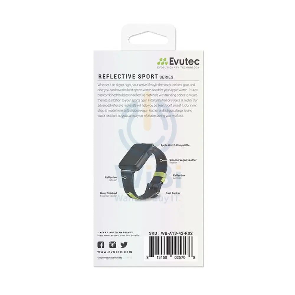 Evutec Apple Watch Band 45mm/44mm/42mm/Ultra Reflective Sport - Black/Lime Accessories > Smart Watches > Straps