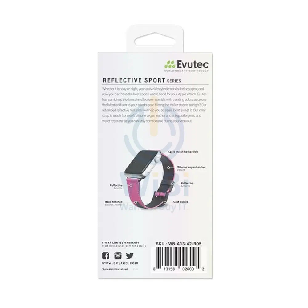 Evutec Apple Watch Band 45mm/44mm/42mm/Ultra Reflective Sport - Pink/Black Accessories > Smart Watches > Straps