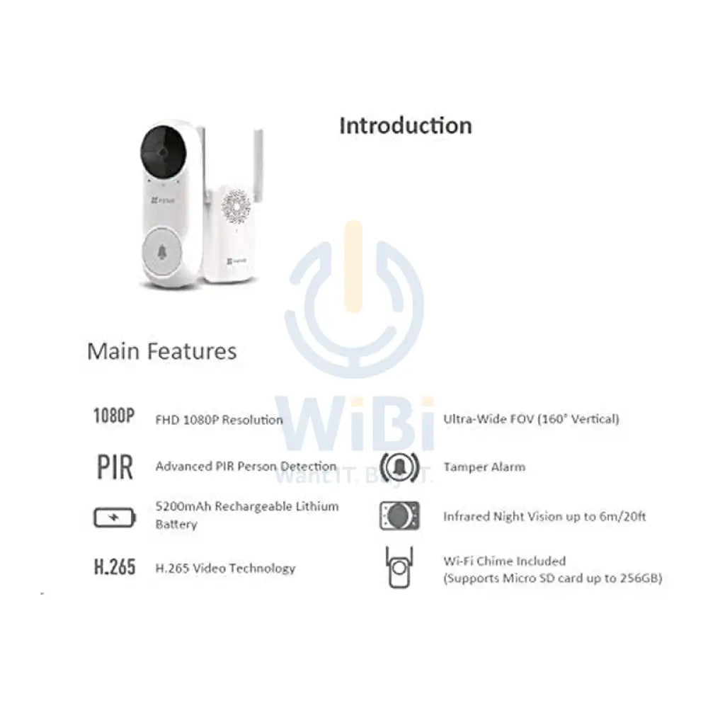 EZVIZ DB2C Kit Wi-Fi Doorbell With Chime - H.265 / White