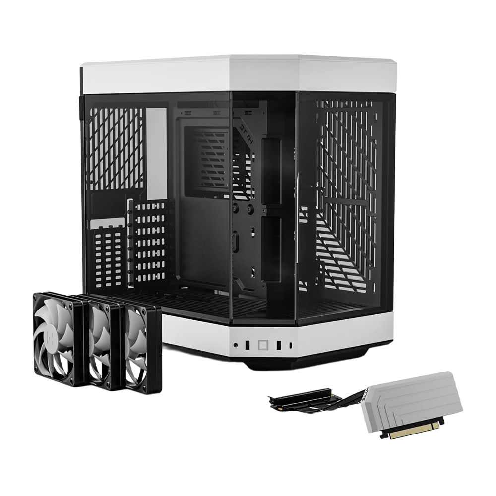 HYTE Y60 Dual Chamber Panoramic Tempered Glass ATX Case with 3 Fans - Black/White
