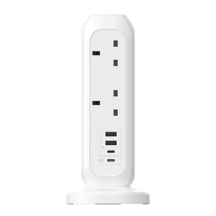 MOMAX OnePlug 11-Outlet Power Strip With USB - USB-A / USB-C / White