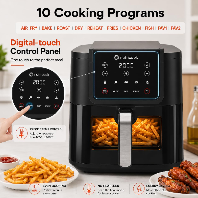 Nutricook Slim Air Fryer, Extra Large 7.6L, 1700 W, NC-AFS200 - Black